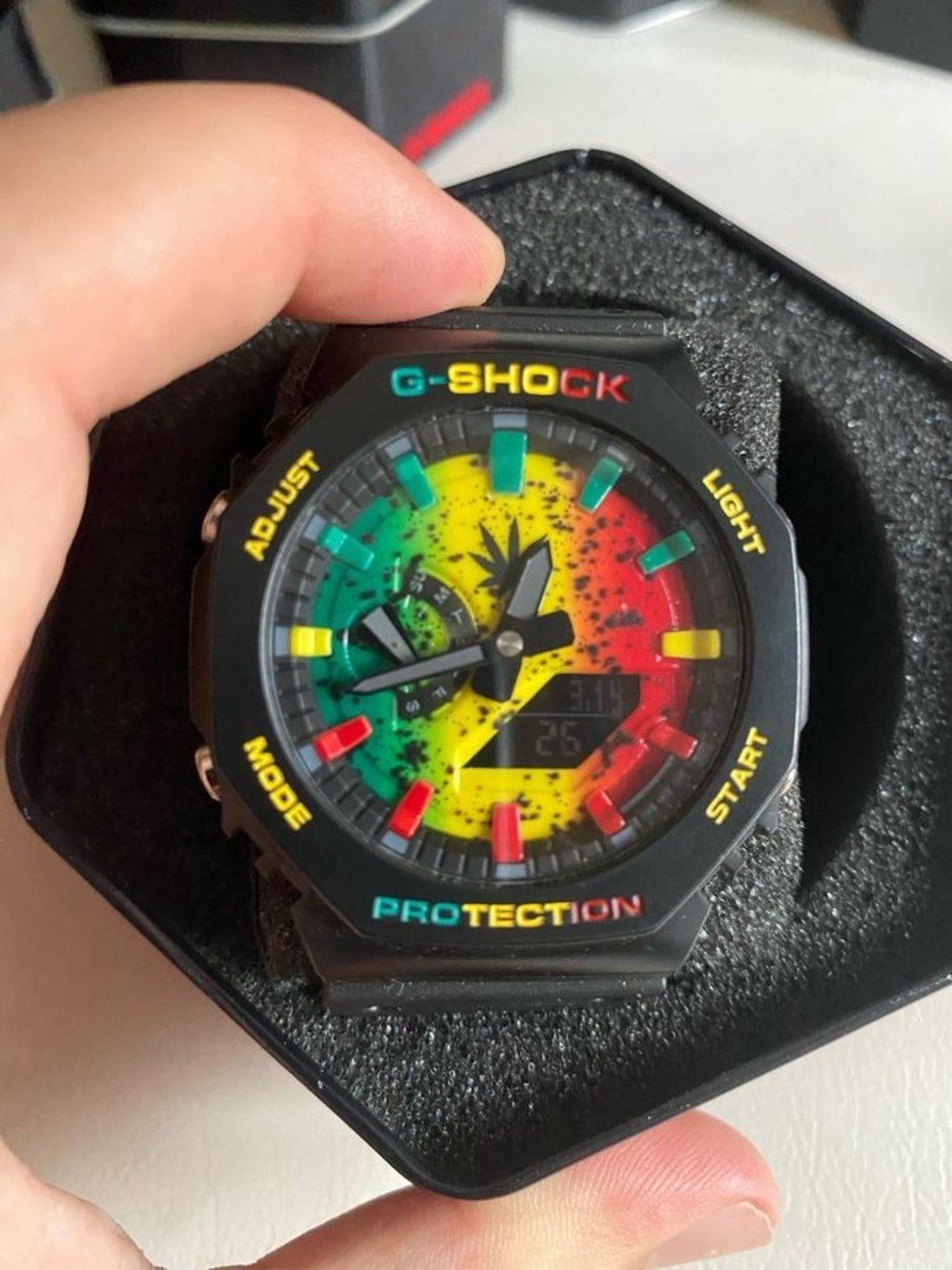 G-Shock Black Resin Watch with Red, Yellow & Green Accents